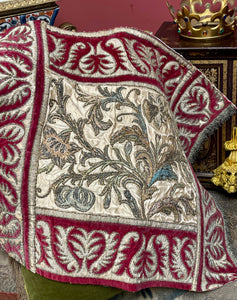 18th Century Embroidered Silk and Velvet Panel
