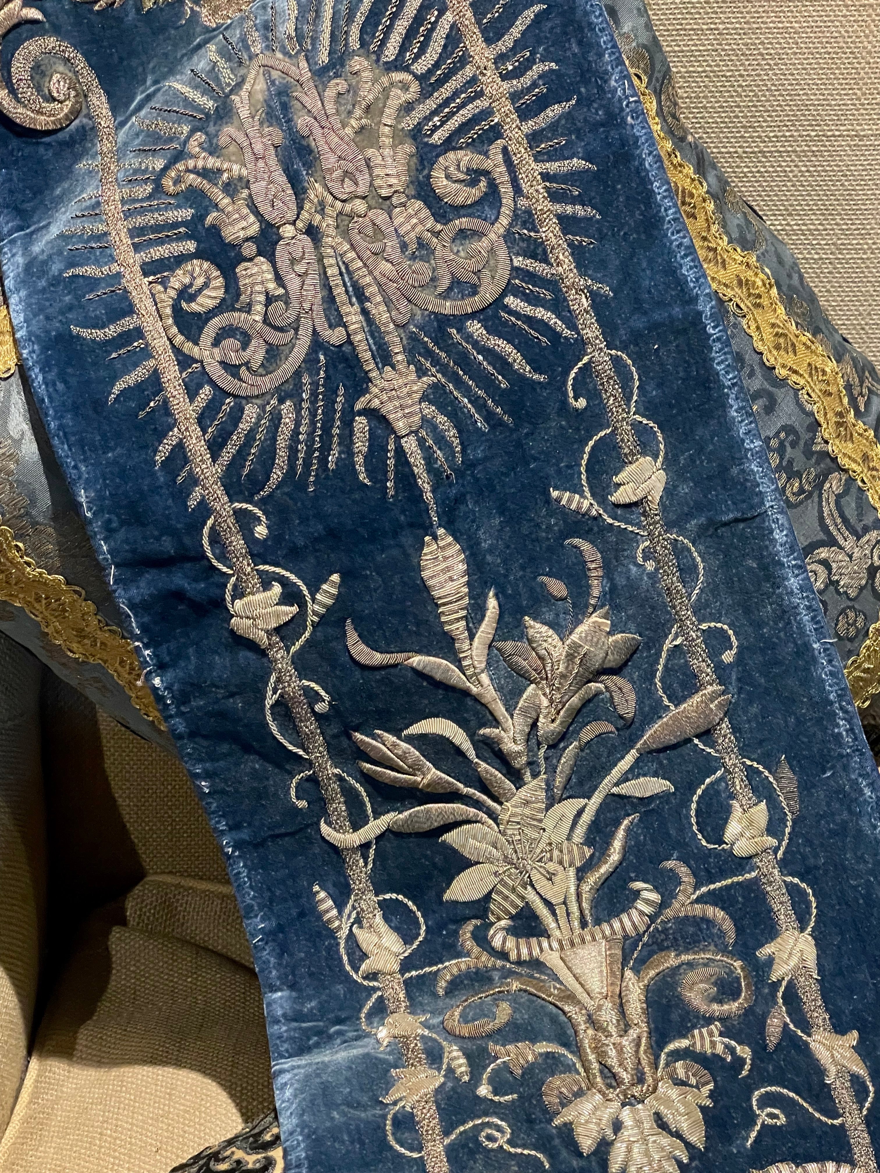 Antique Silver Metallic Embroidered Velvet Panel