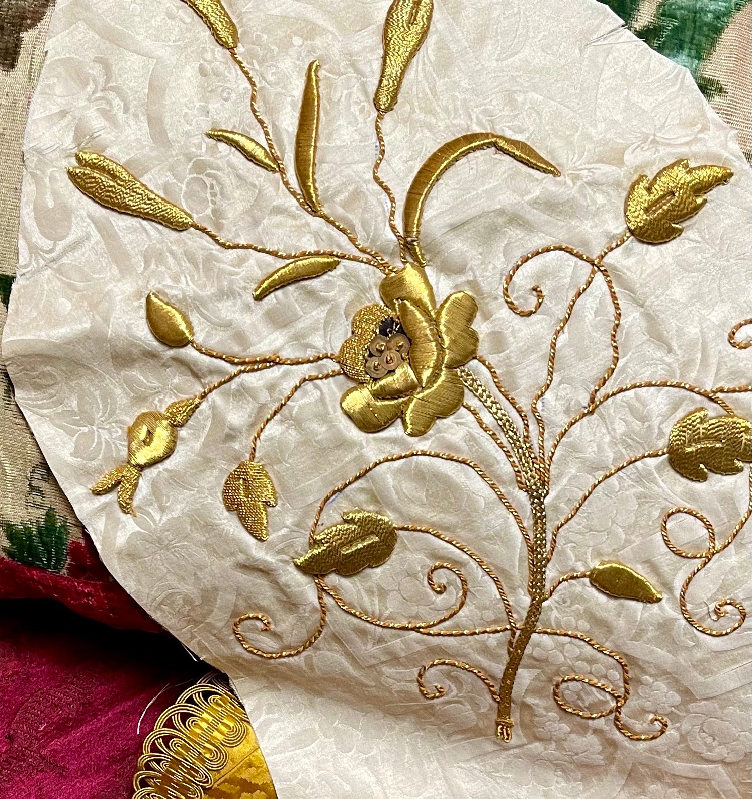 Antique Gold Metallic Embroidery Panel Rose