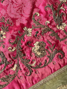 Antique Silk Coverlet Gold Metallic Embroidery