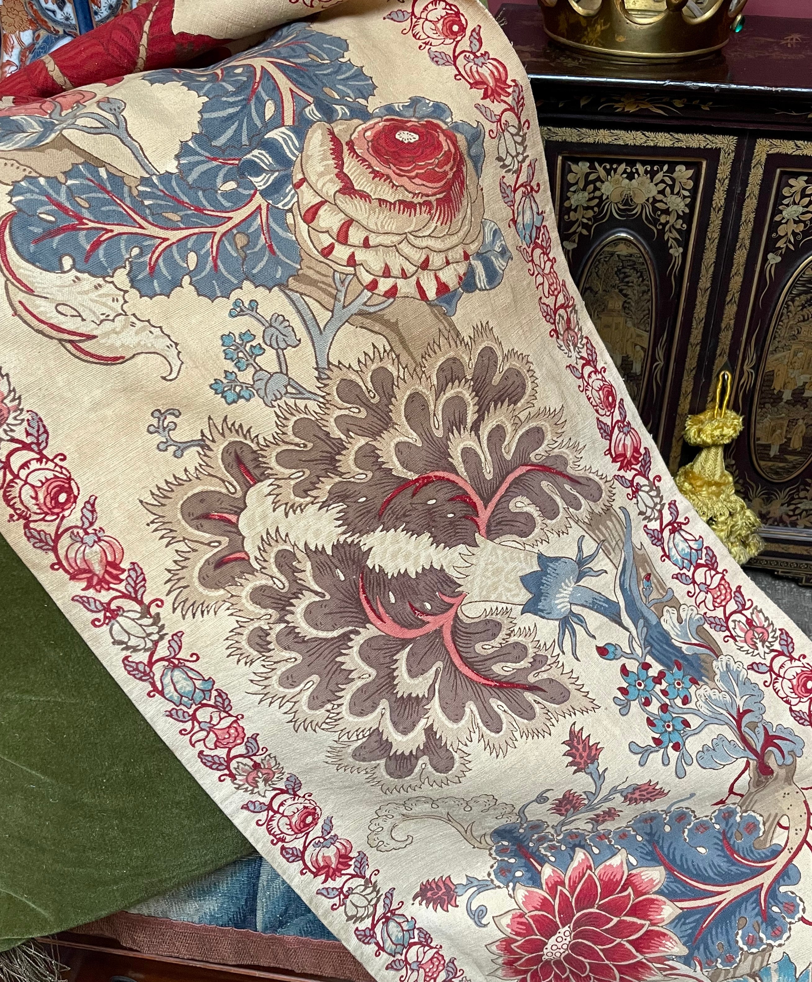 Antique French Indienne Palampore Block Printed Border Panel