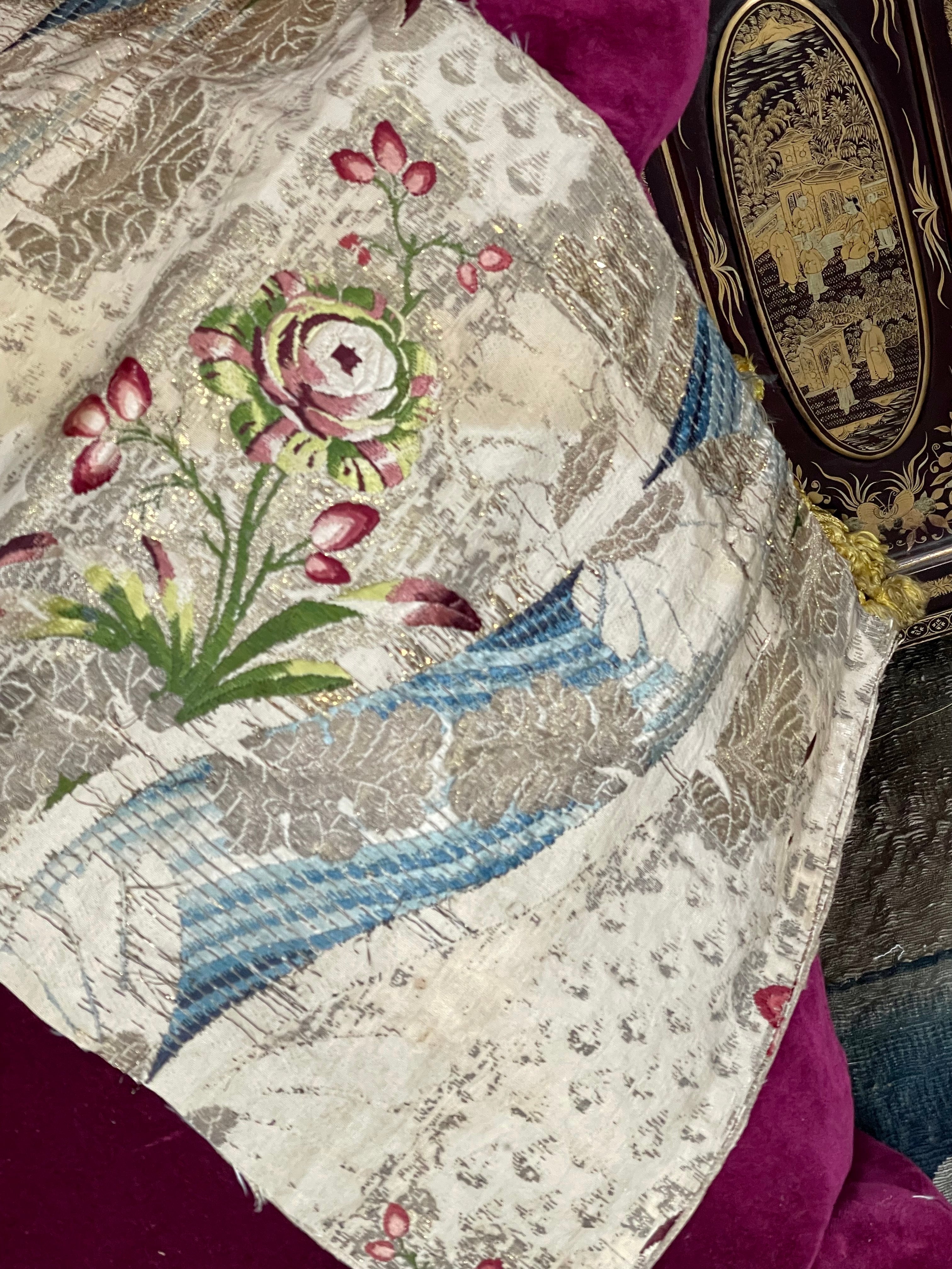 18th Century Silk Brocade Document Fragment