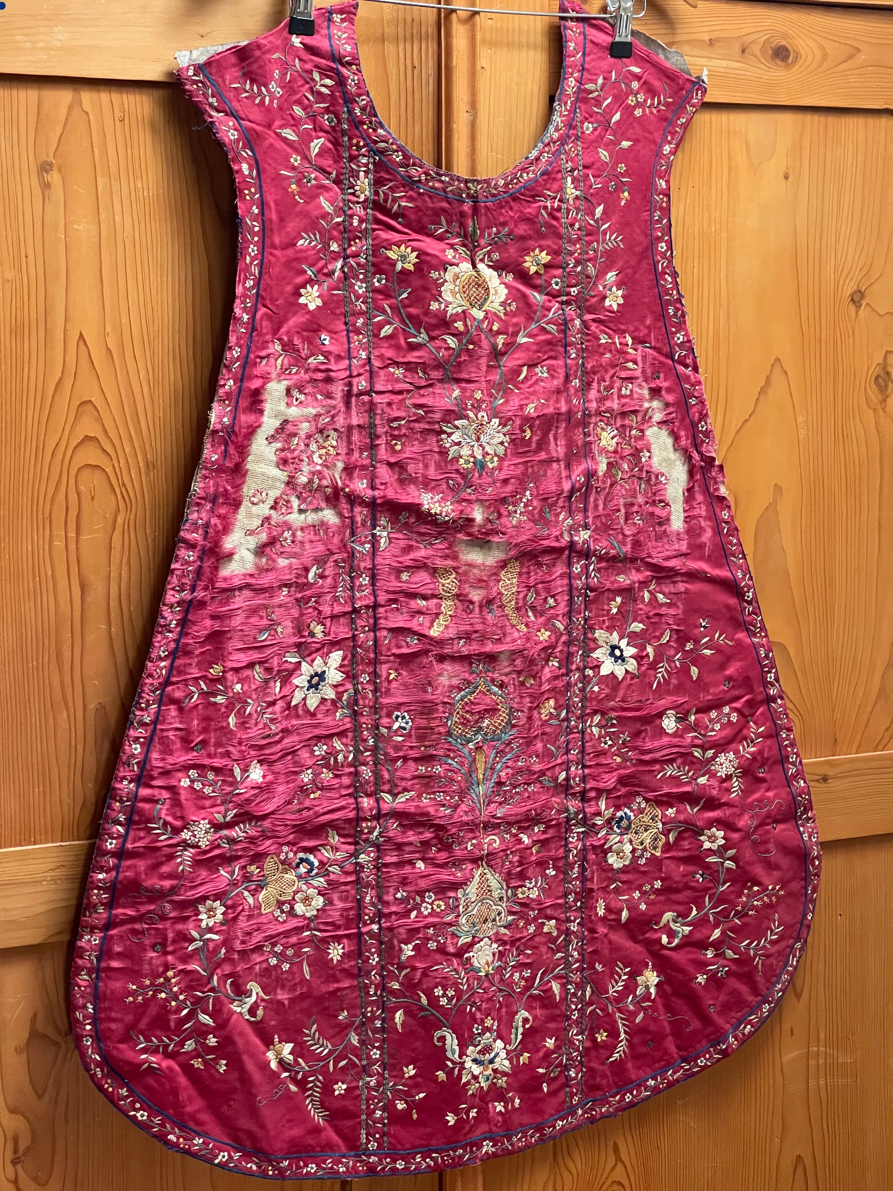 18th Century Indo Portugese Embroidered Silk Chasuble Front