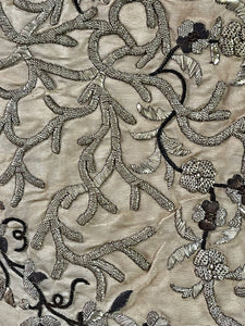 Antique Silk Wall Hanging Silver Metal Embroidery