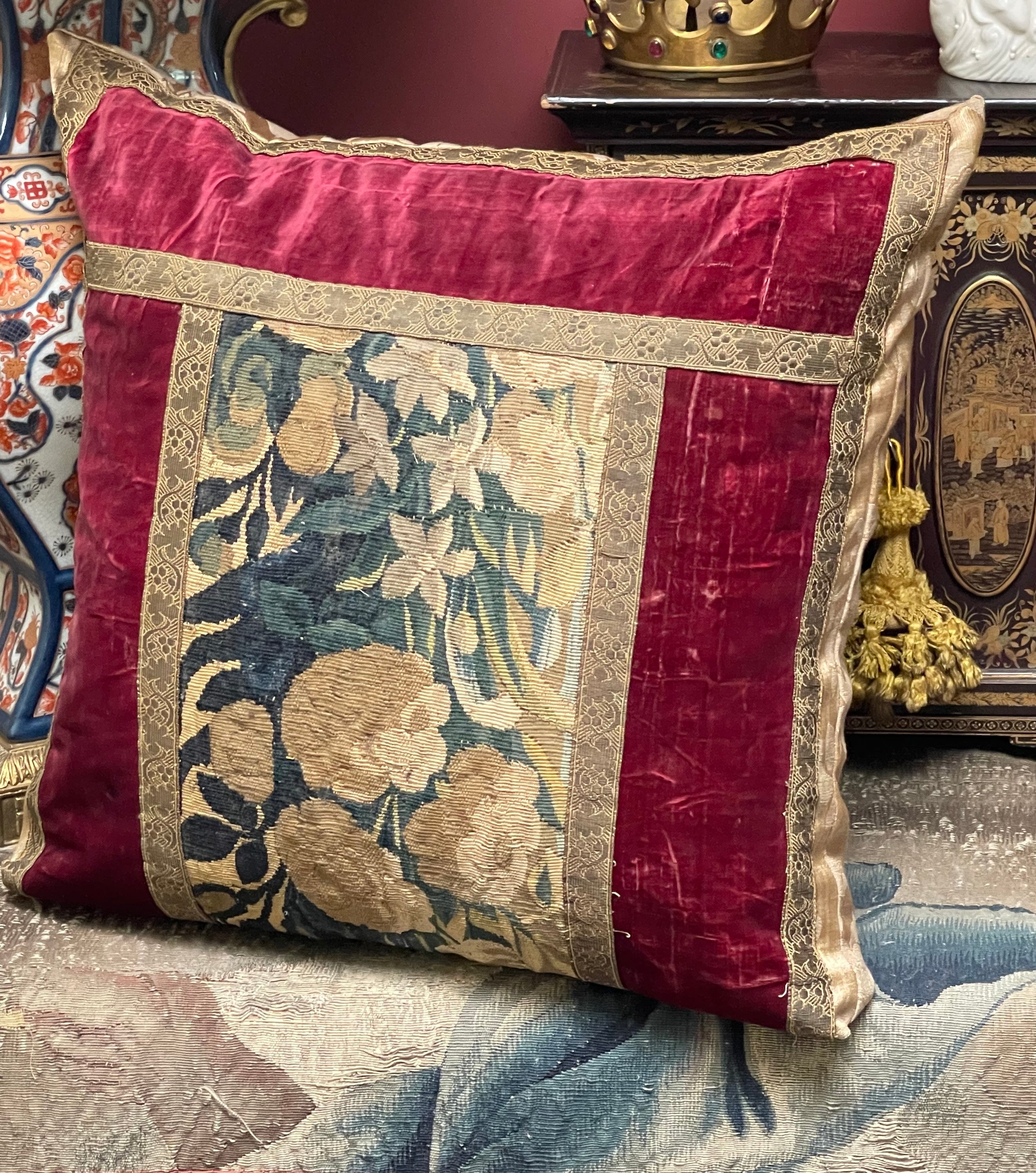 Antique Velvet Cushion 17th Century Textiles