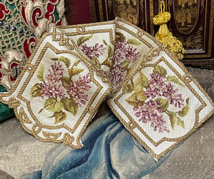 Antique French Silk Embroidered Panel Lilacs