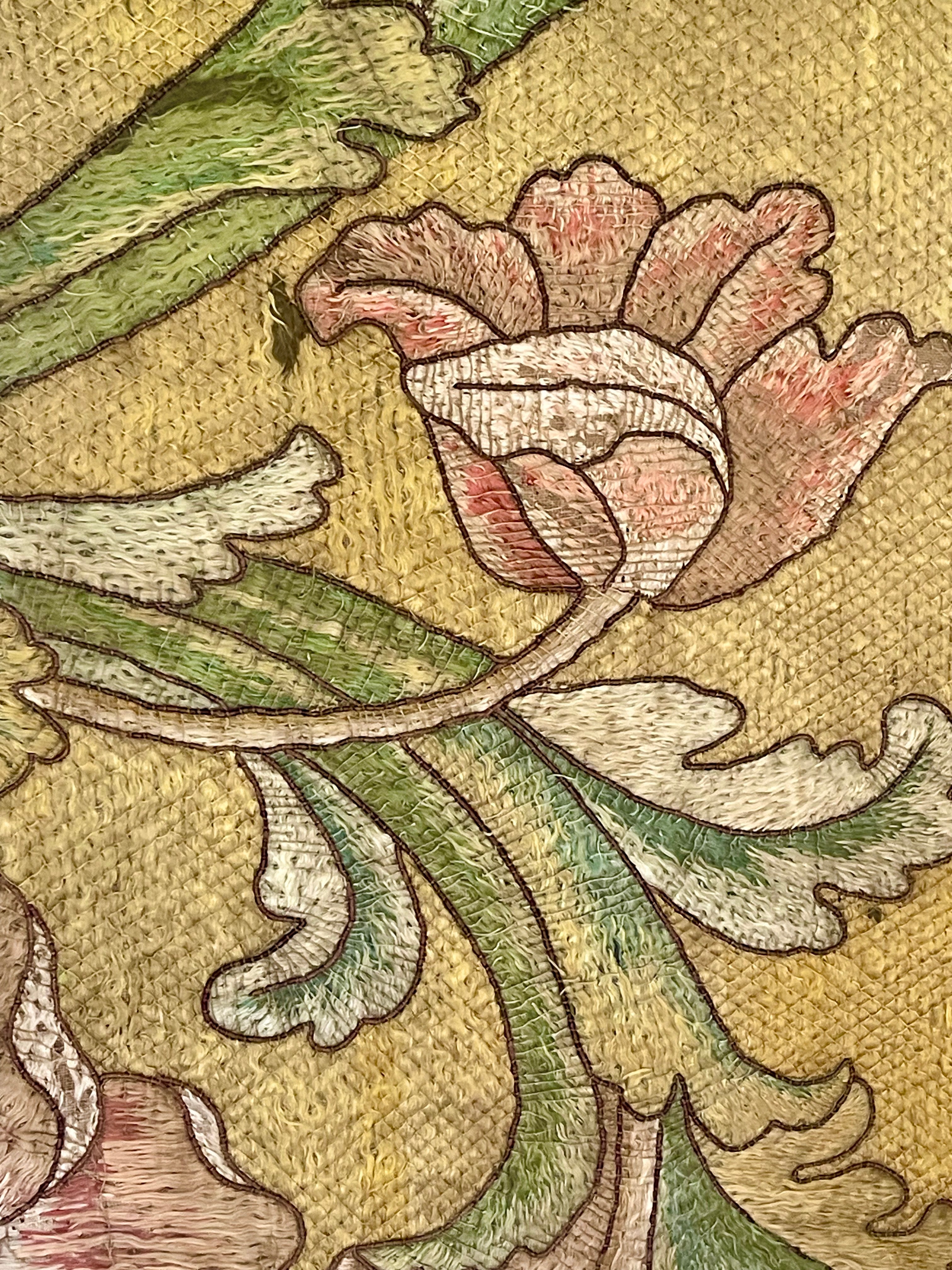 17th Century Italian Silk Floss Embroidered Panel