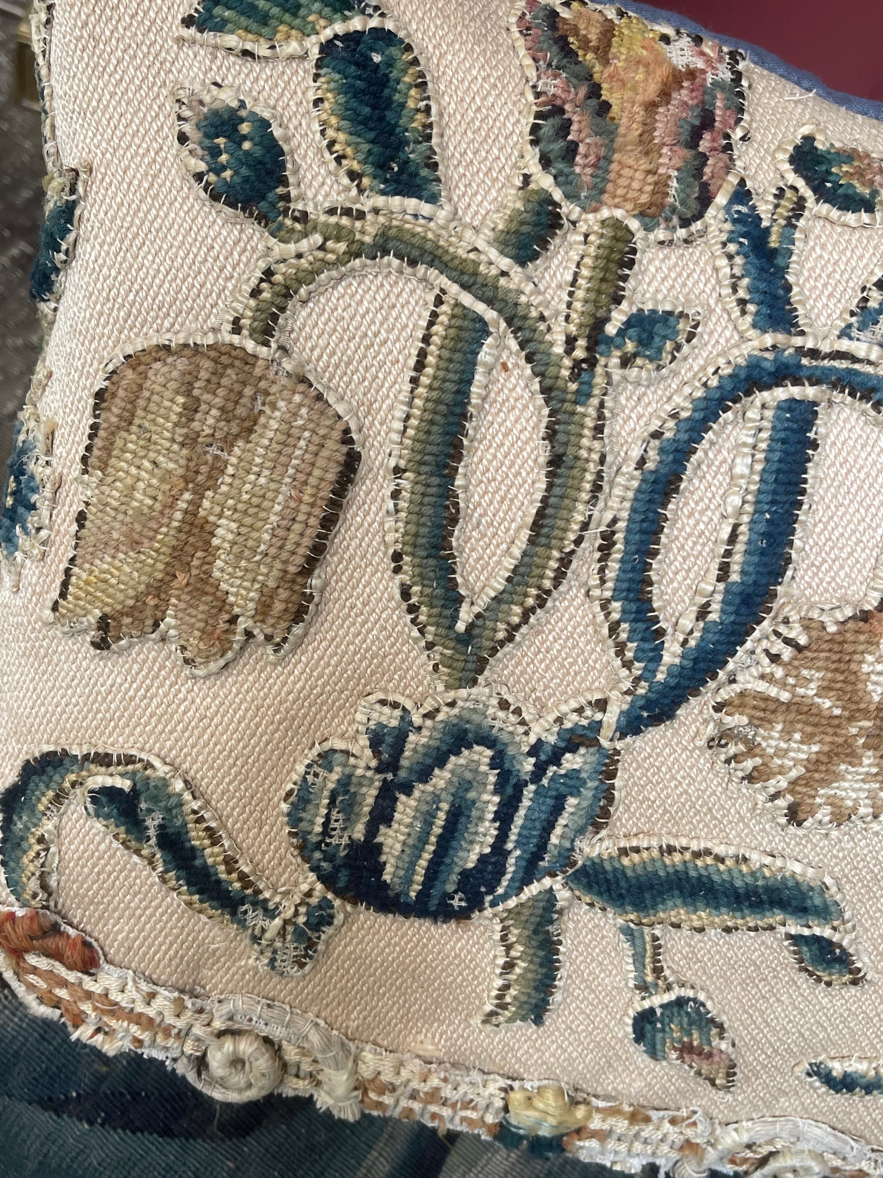 18th Century Crewelwork Cushions PAIR
