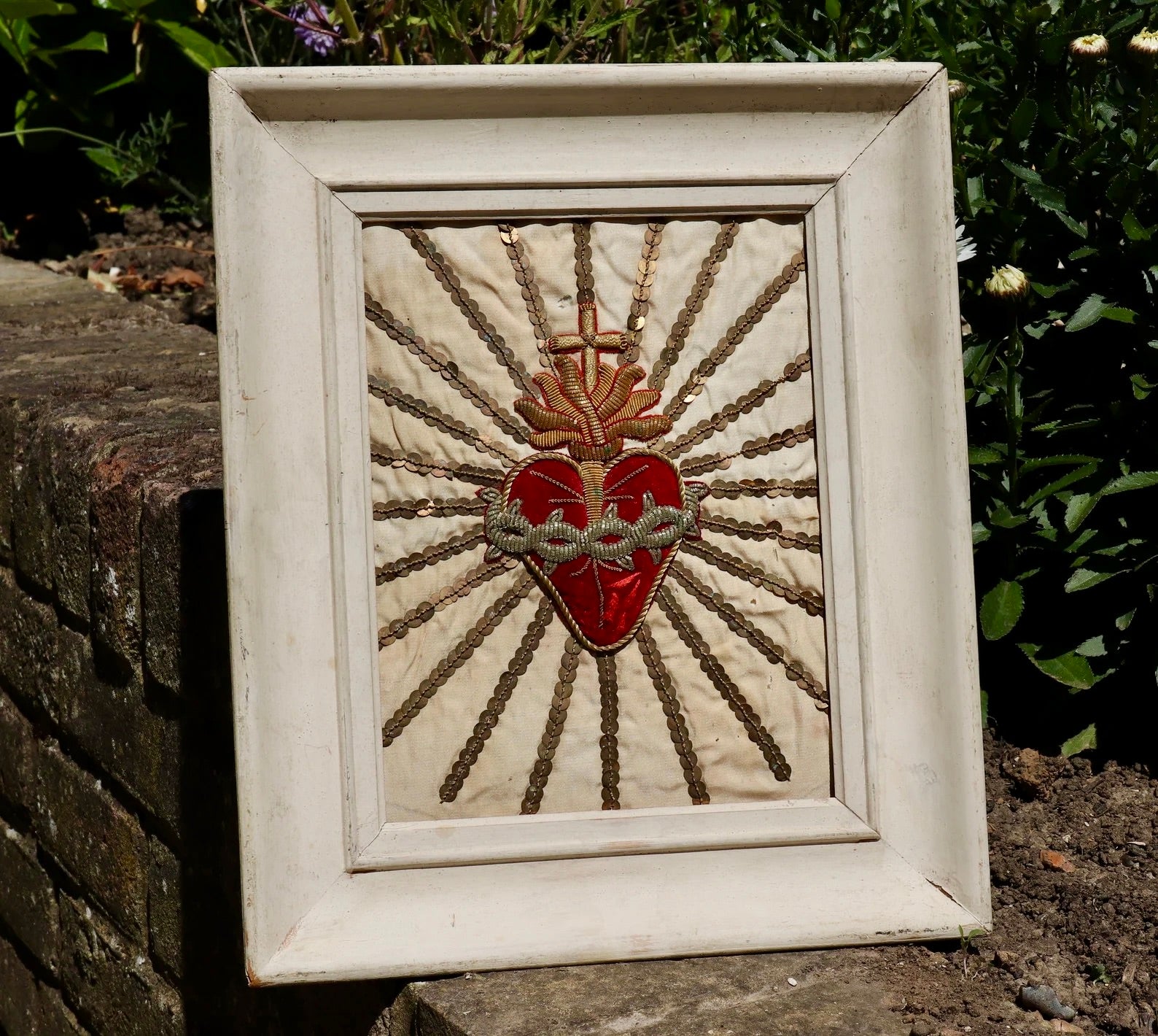 Antique Embroidered Sacred Heart