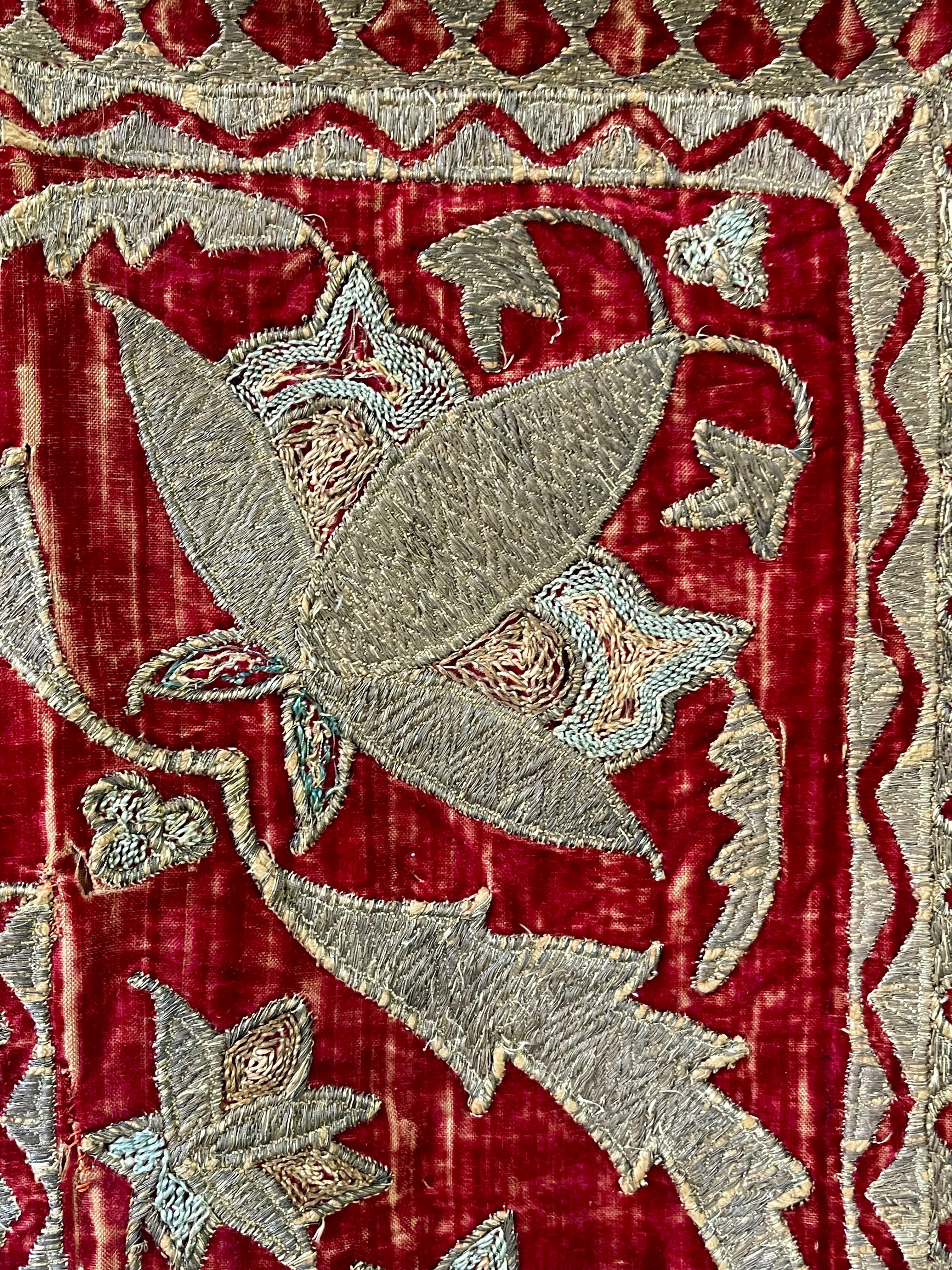 18th Century Persian Silk Velvet Metal Thread Panel