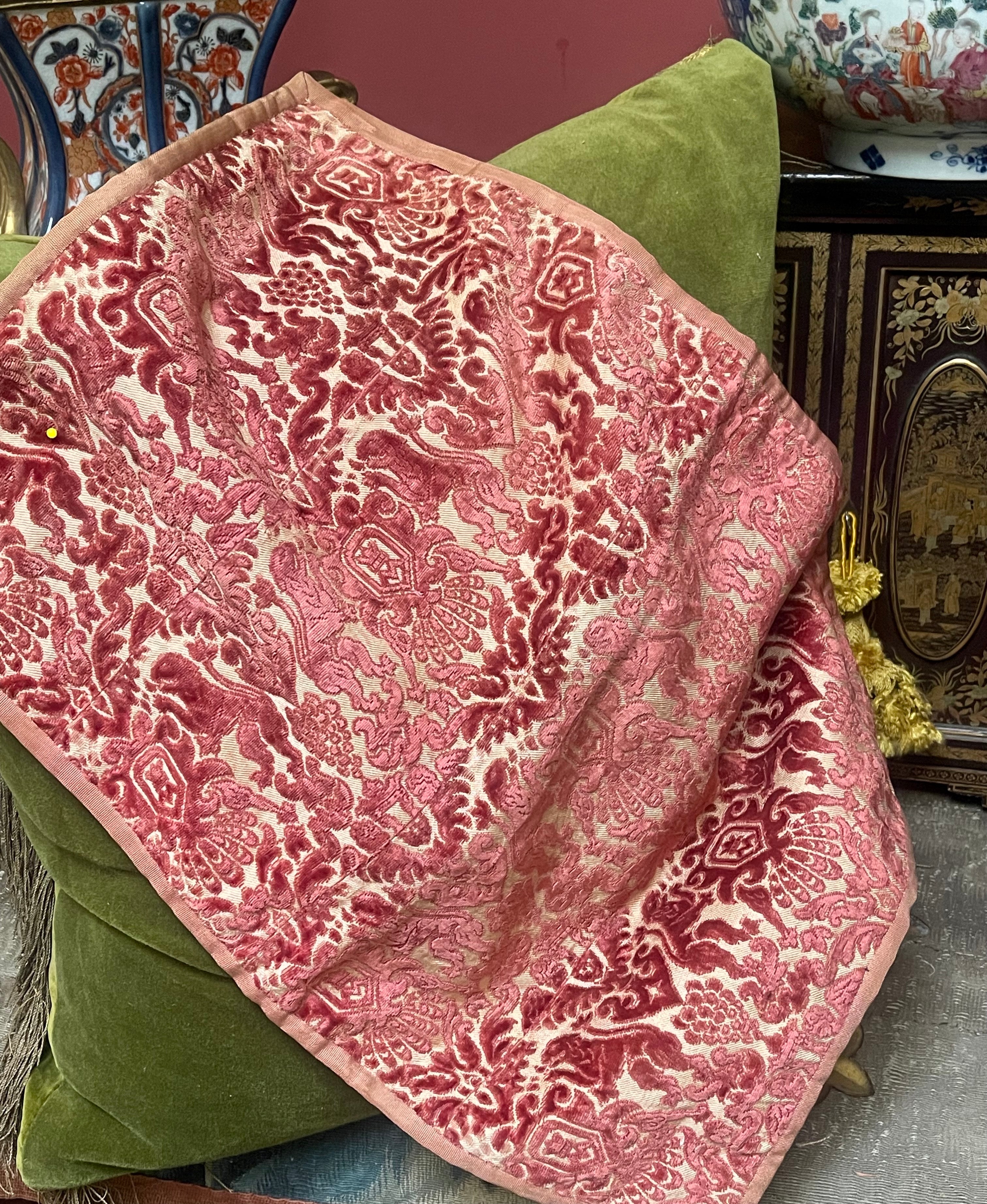 Venetian Silk Velvet Panel  Lions Cherubs Crown