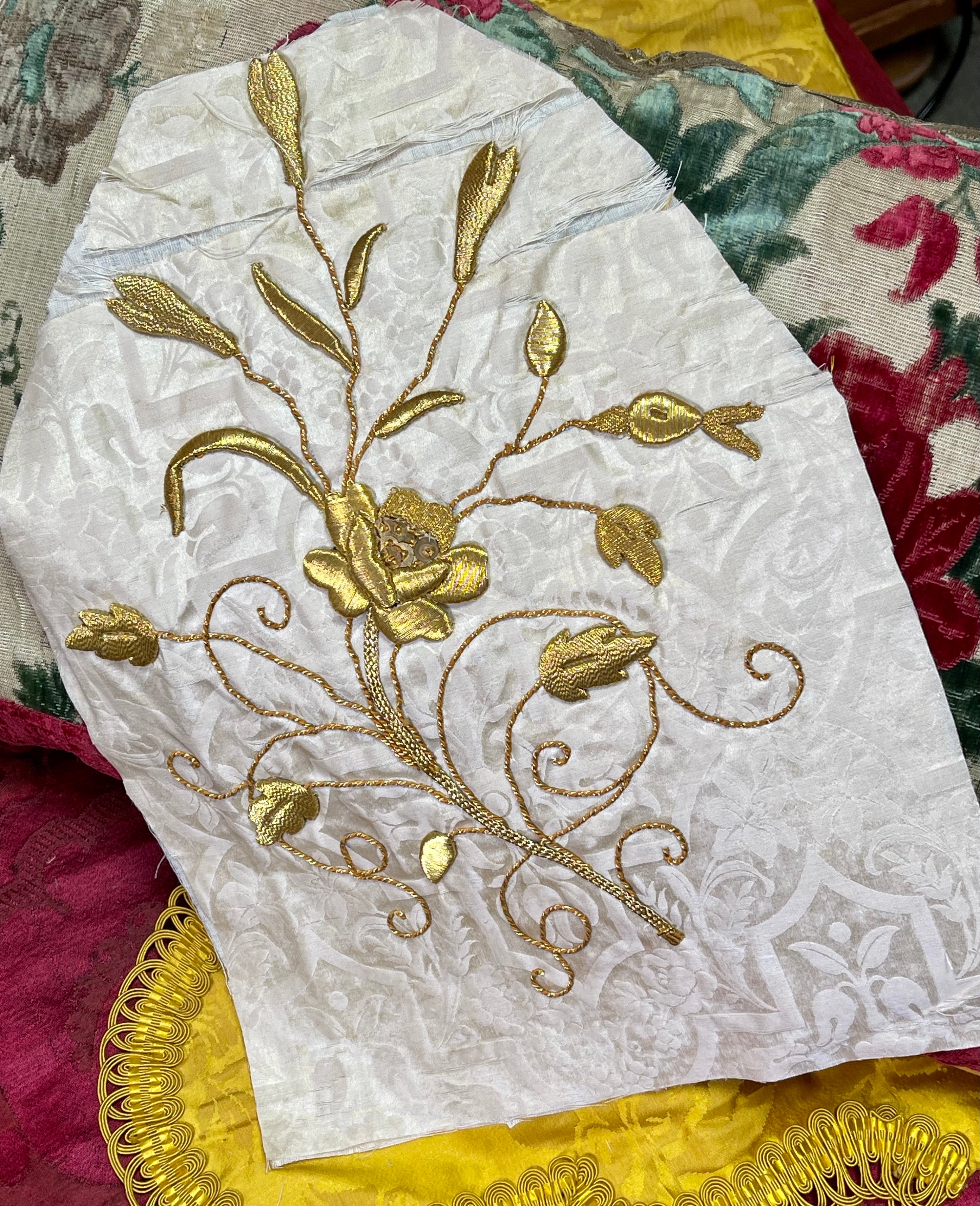 Antique French Gold Embroidered Floral Panel