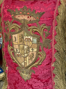 Antique Pillow 17th Century Embroidered Coat of Arms