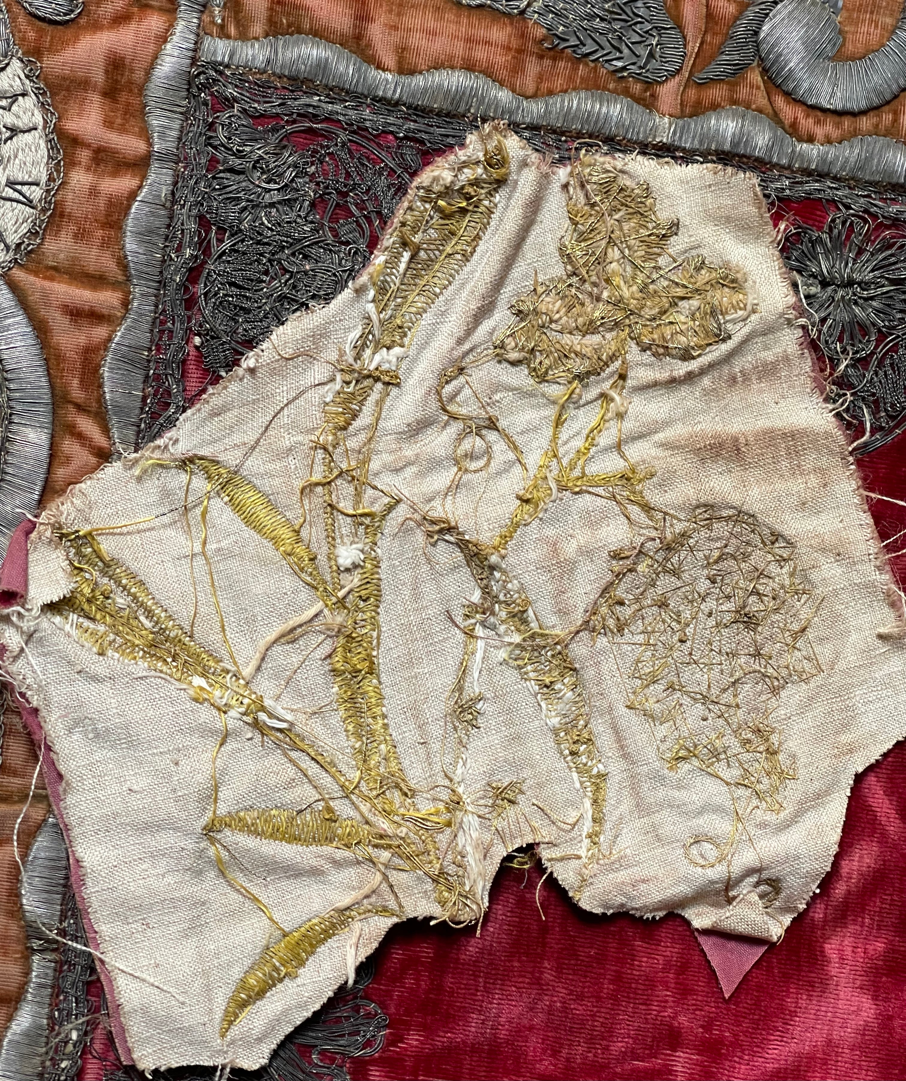 Antique Gold Metallic Grape Vine Applique on Silk Velvet