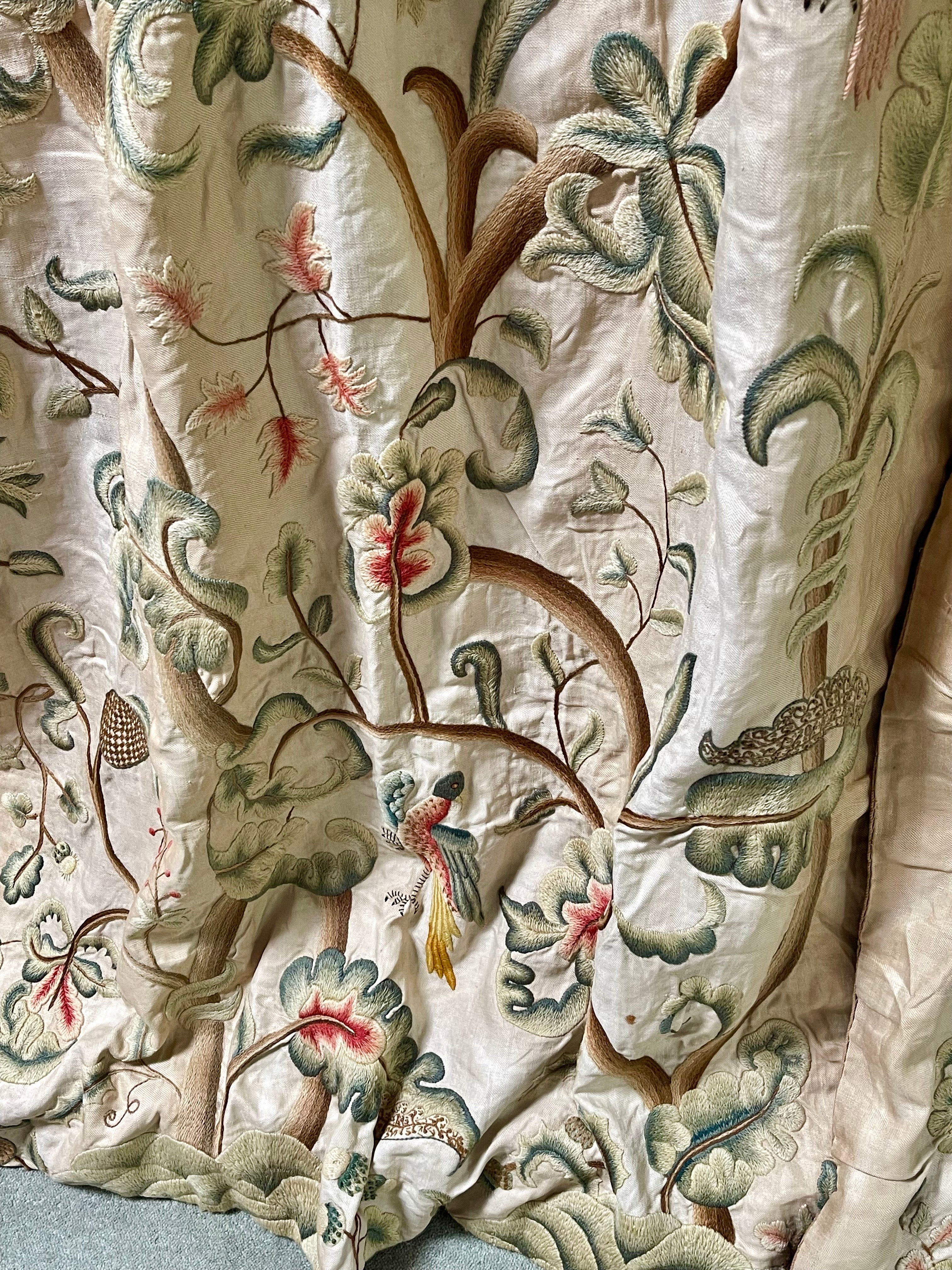 Antique English Crewelwork Curtains Circa 1800