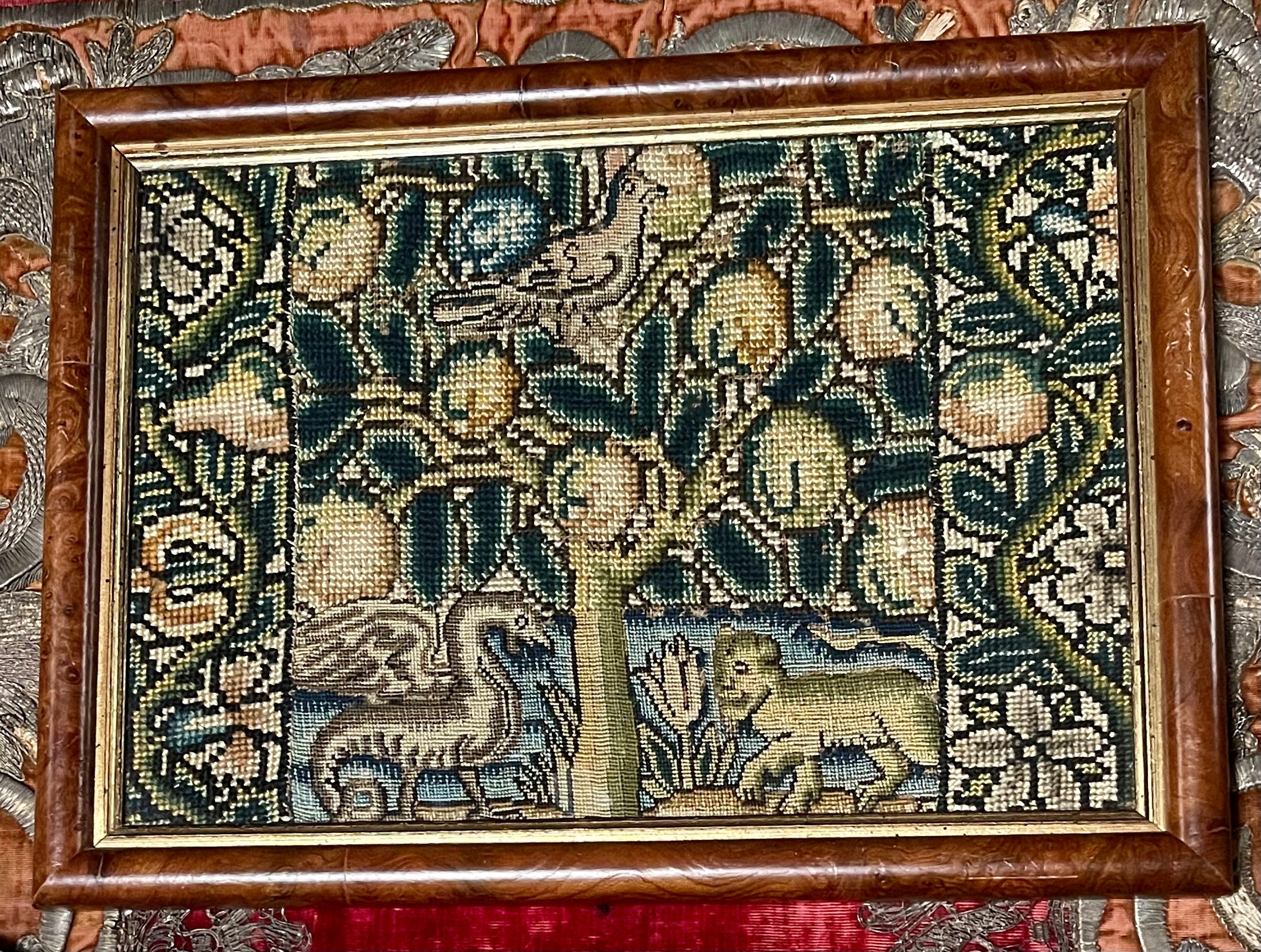 17th Century Needlework Picture Lion Dragon