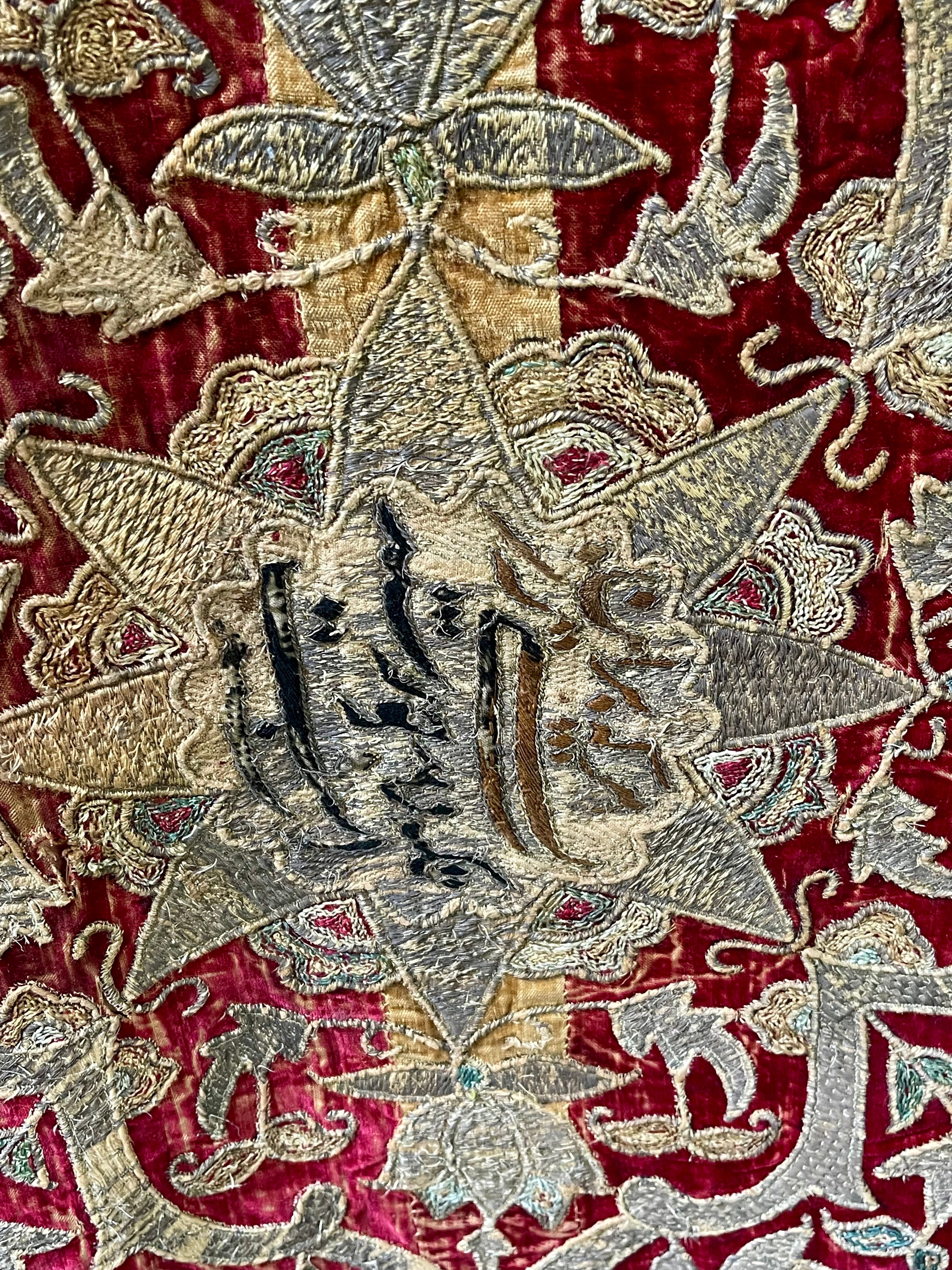 18th Century Persian Silk Velvet Metal Thread Panel