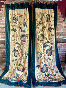 RESERVED FOR S  Antique English Crewelwork Curtains Tree of Life