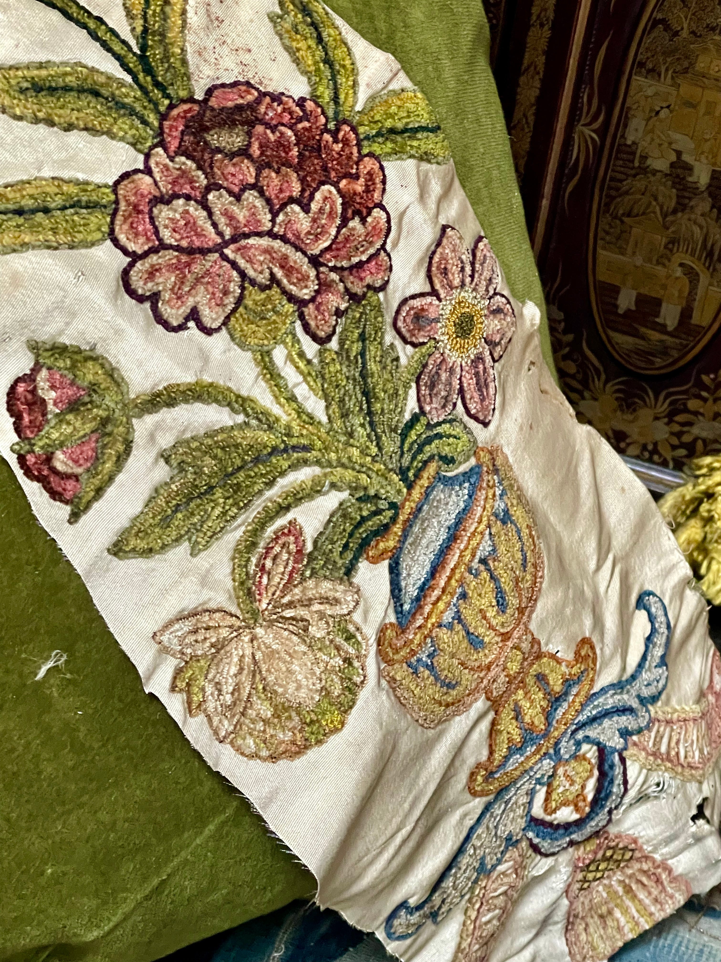 18th Century Embroidery Flowers Urn