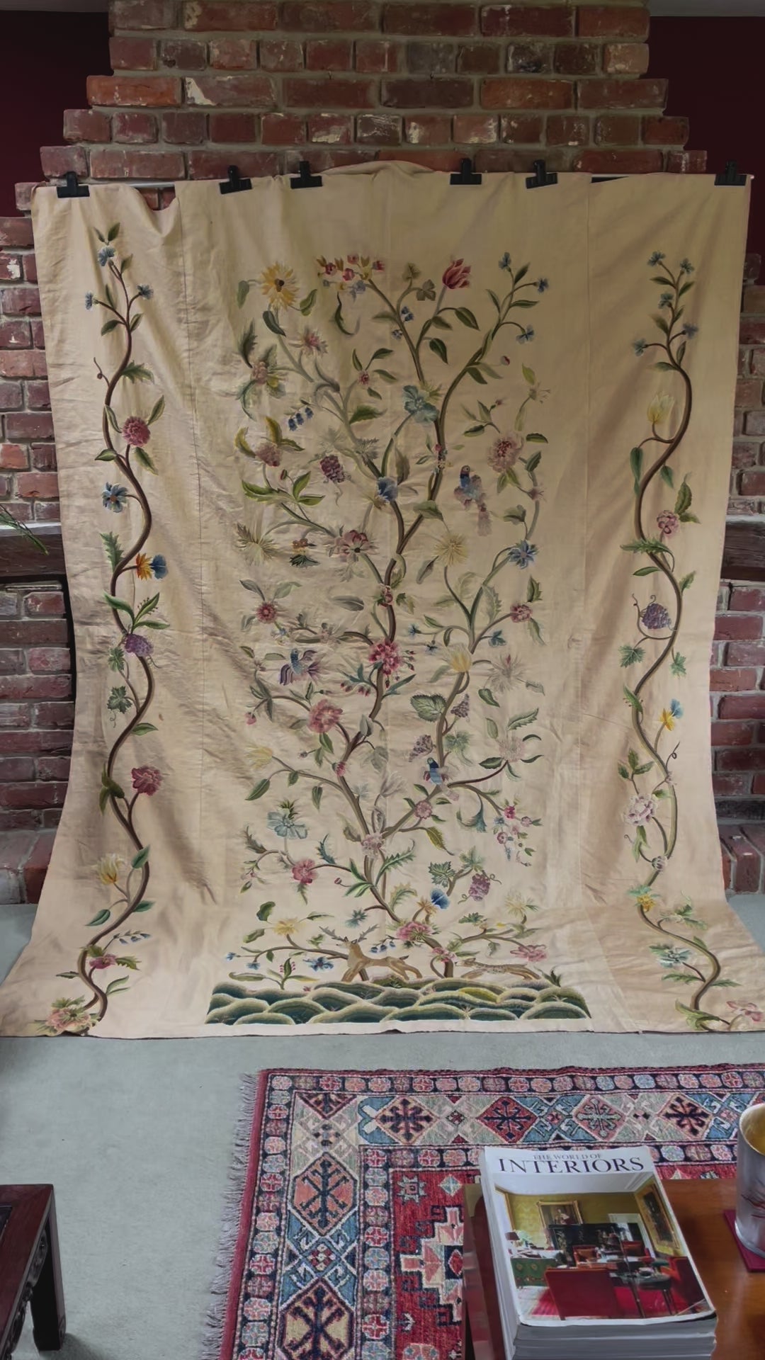Antique Crewel Work Bed Cover Arts and Crafts