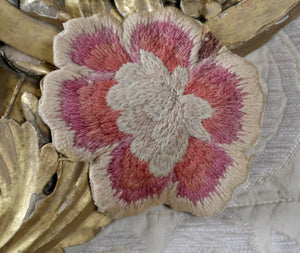 Antique Crewelwork Applique 17th Century Flower