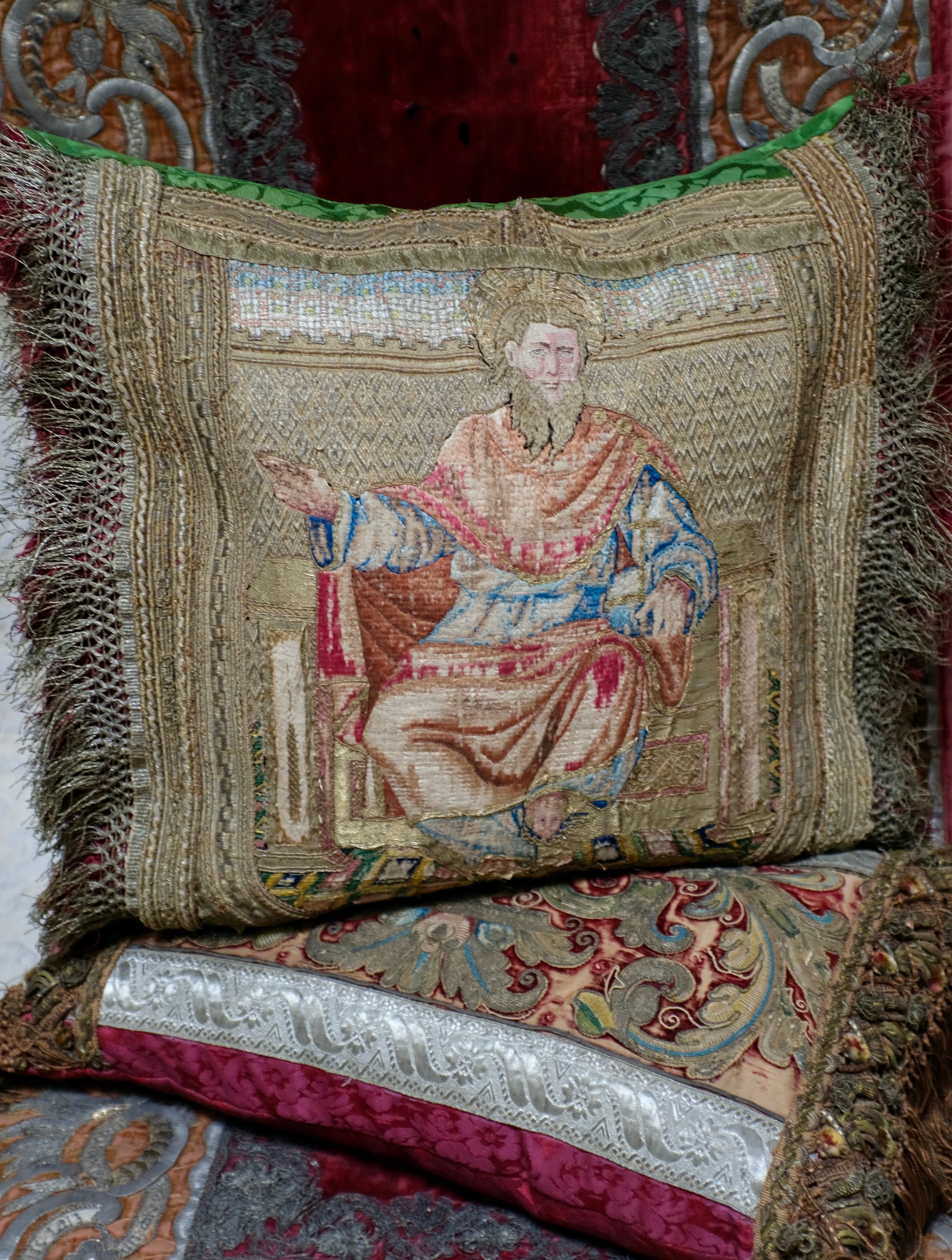 Antique Pillow 16th Century Ecclesiastical Embroidery