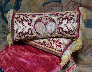 Antique Embroidered Pillow 17th Century Armorial