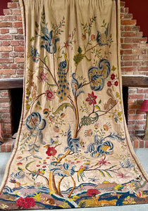 Antique Crewelwork Curtain Tree of Life Design