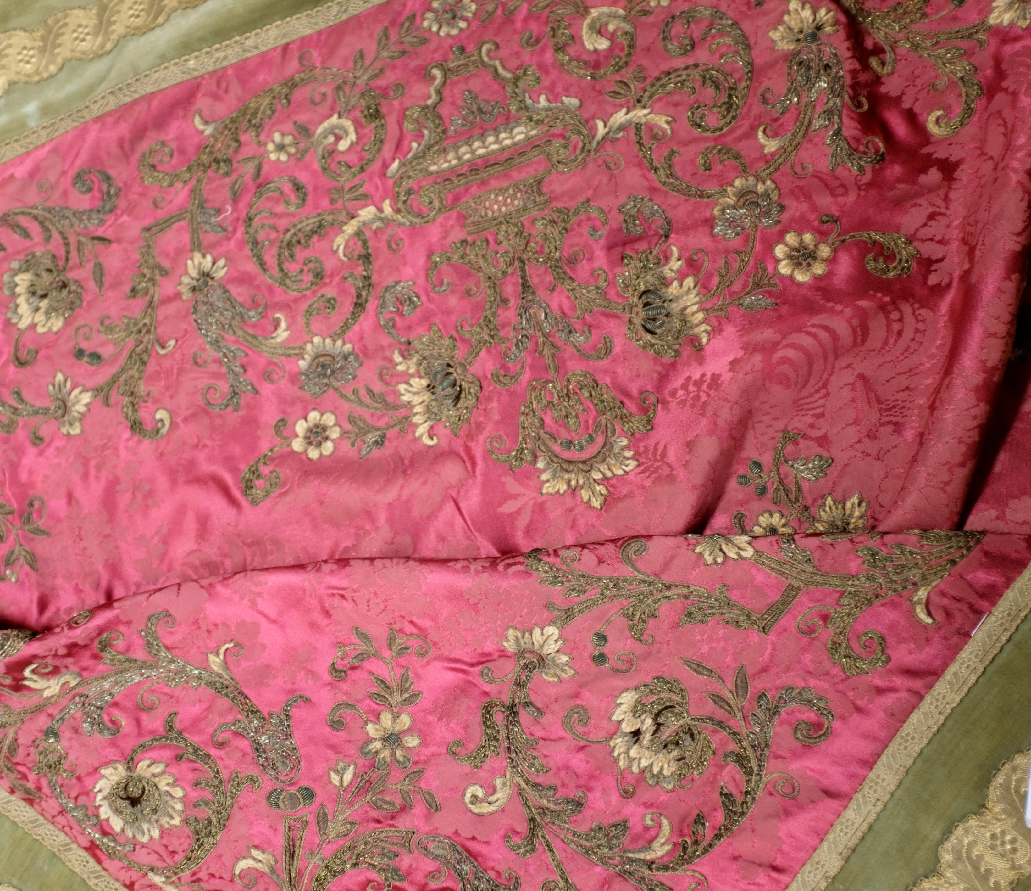 Antique Silk Coverlet Gold Metallic Embroidery