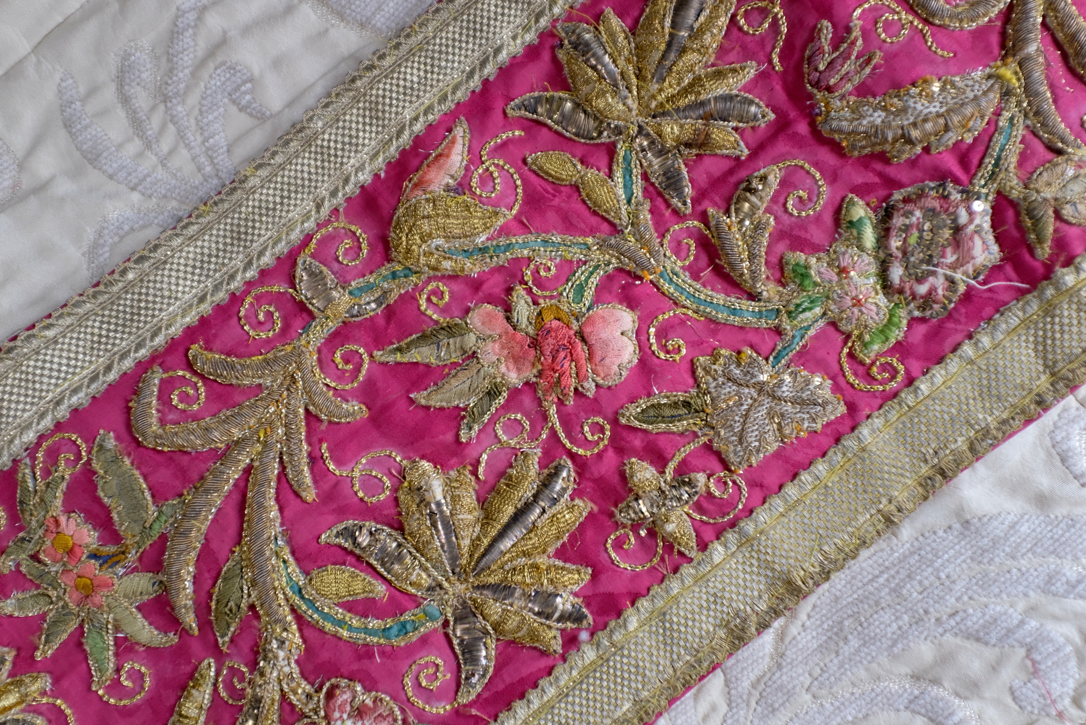 18th Century Embroidered Panel Silk and Metallic Needlework