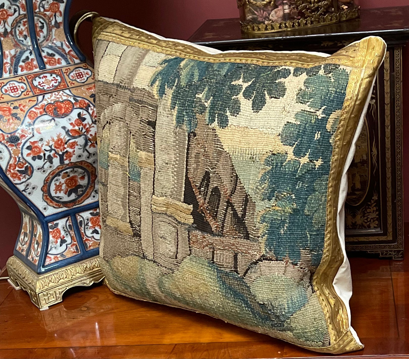 Antique Pillow  17th Century Aubusson Tapestry