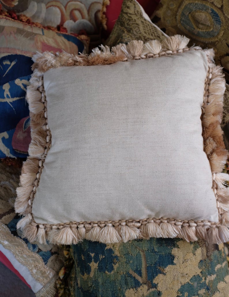 Antique Aubusson Tapesty Pillow 17th Century Pictoral Panel