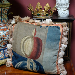 Antique Aubusson Tapesty Pillow 17th Century Pictoral Panel