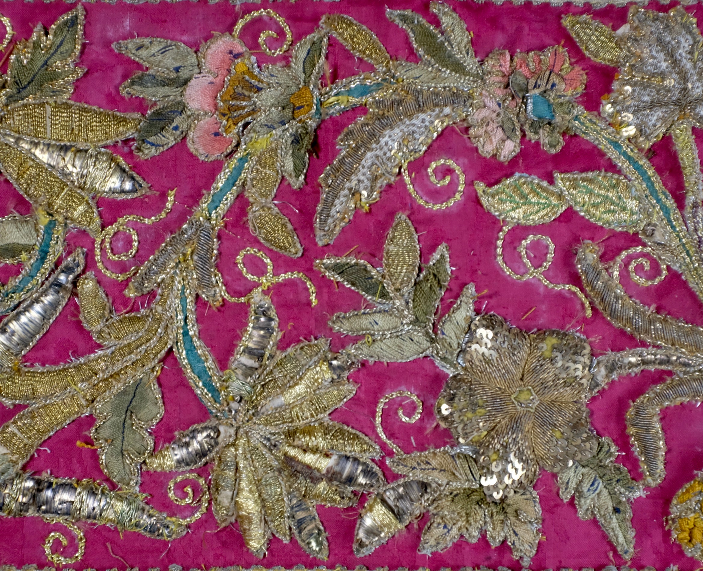 18th Century Embroidered Panel Silk and Metallic Needlework