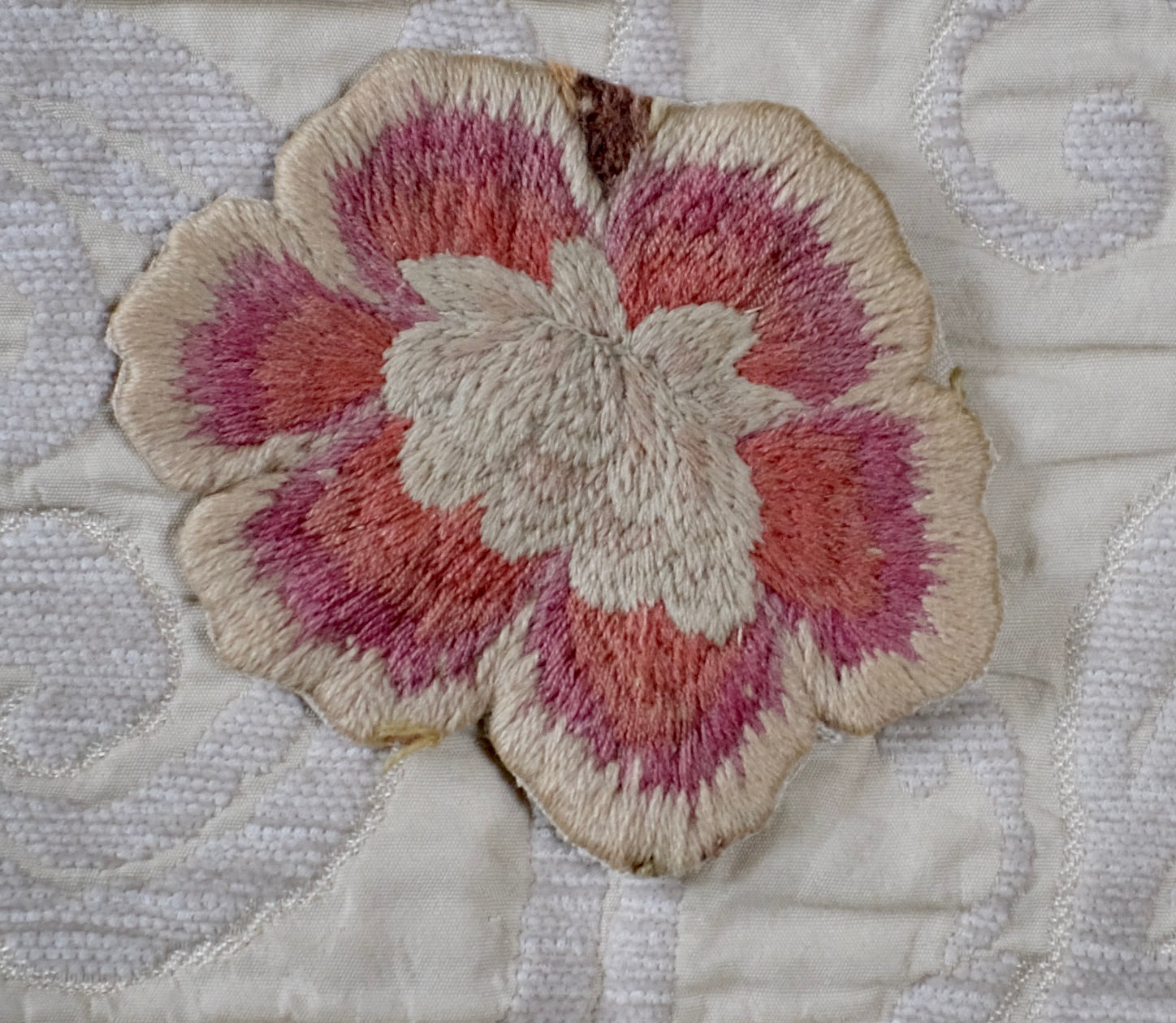 Antique Crewelwork Applique 17th Century Flower