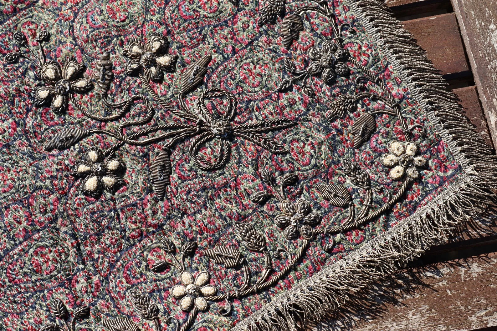 Persian Kerman Pearl and Silver Embroidered Textile