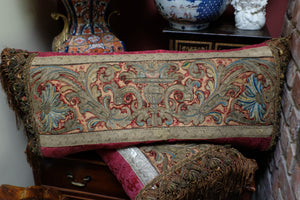 Antique Bolster Pillow Renaissance Embroidery Circa 1580