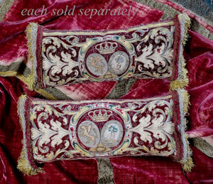 Antique Embroidered Pillow 17th Century Armorial