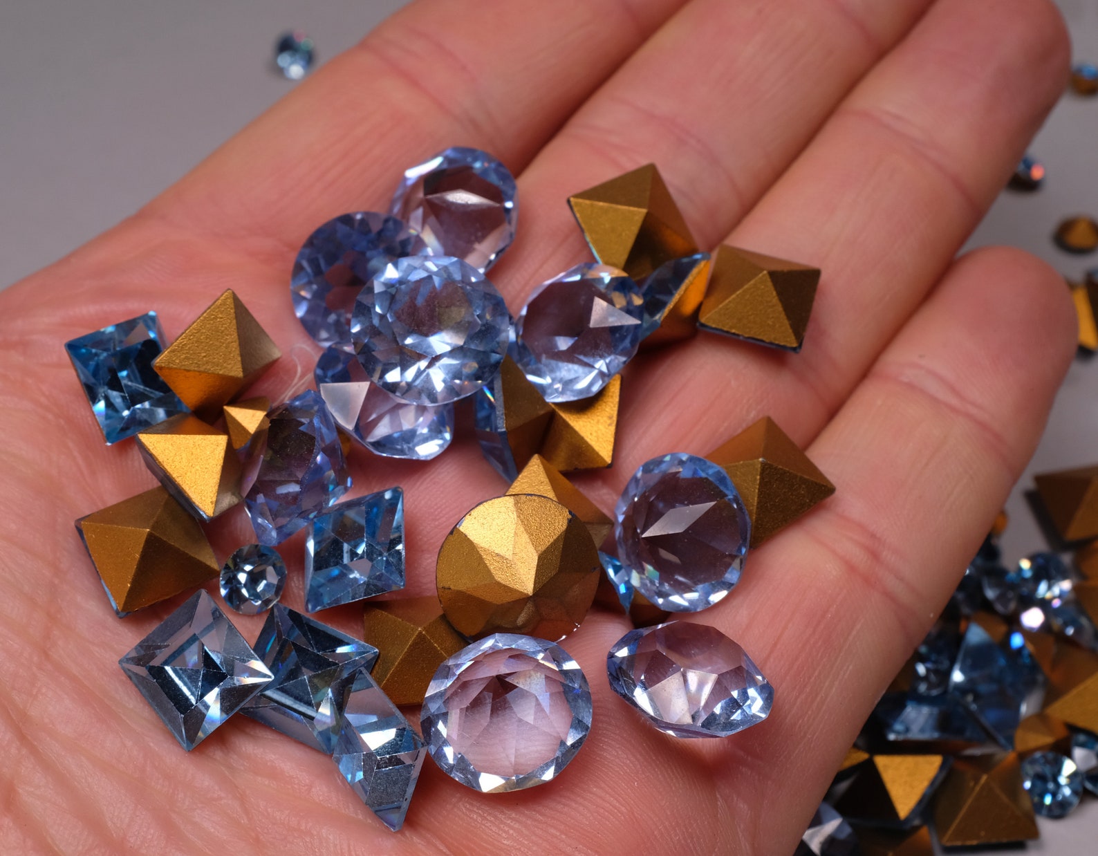 Vintage Glass Beads Blue Crystal