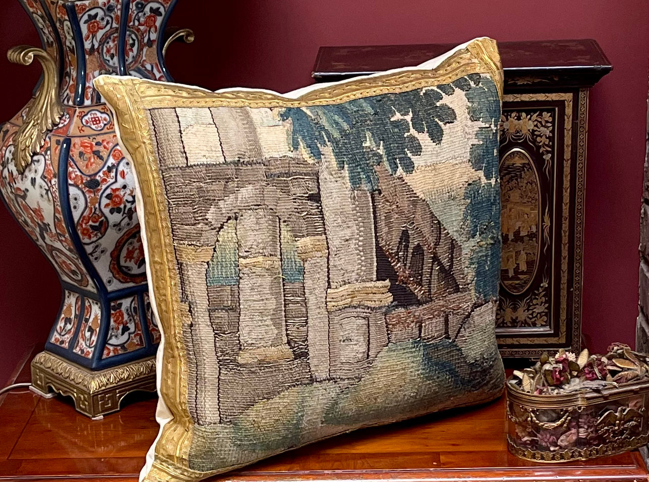 Antique Pillow  17th Century Aubusson Tapestry