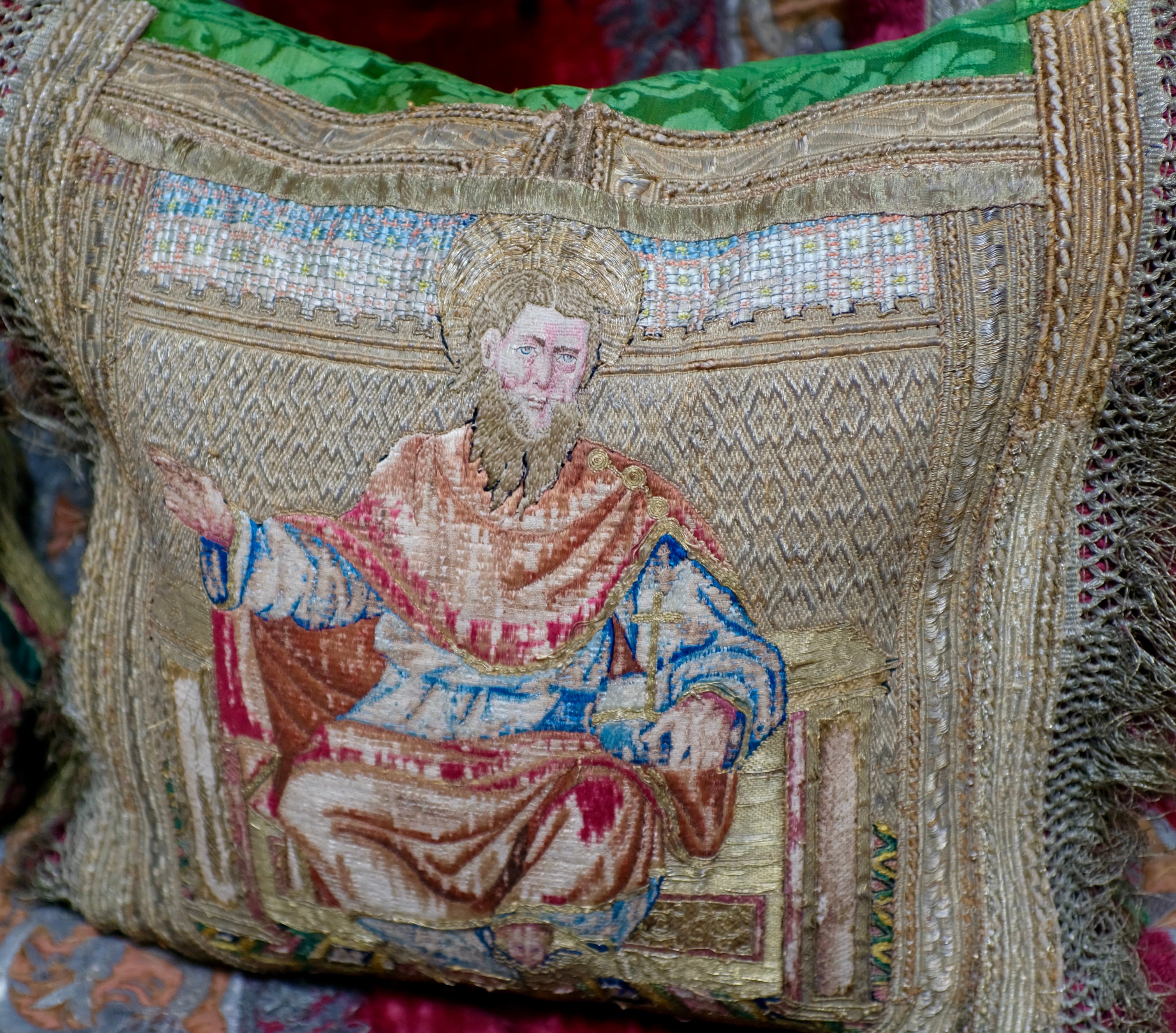 Antique Pillow 16th Century Ecclesiastical Embroidery