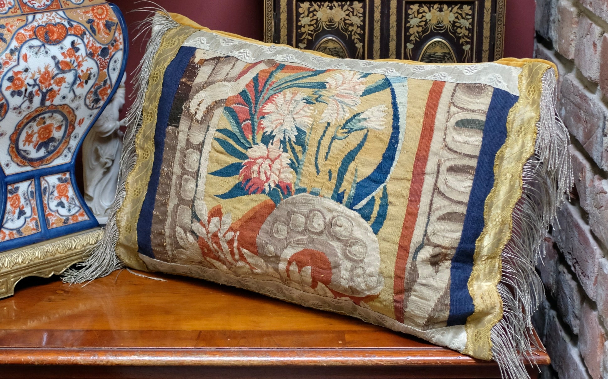 ON HOLD  FOR SC    Antique Aubusson Tapestry Pillow