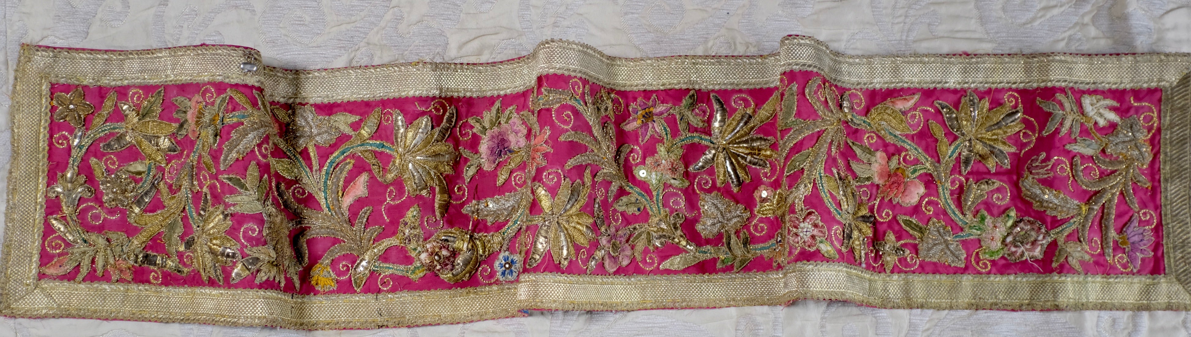 18th Century Embroidered Panel Silk and Metallic Needlework