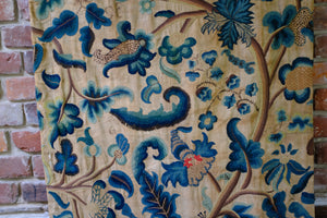 RESERVED FOR S   Jacobean Crewelwork Panel Tree of Life Exotic Flowers Peacock Circa 1675