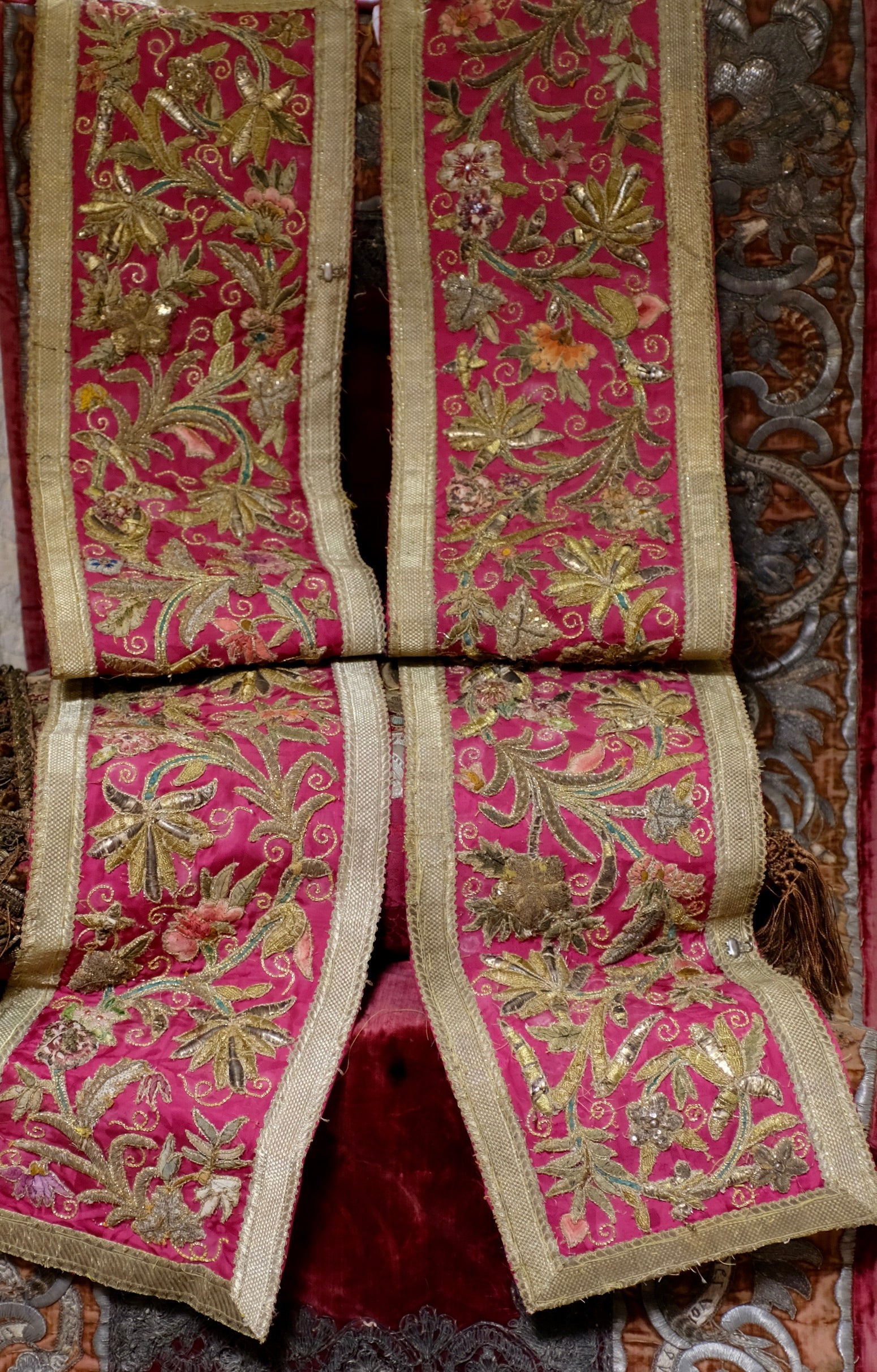 18th Century Embroidered Panel Silk and Metallic Needlework