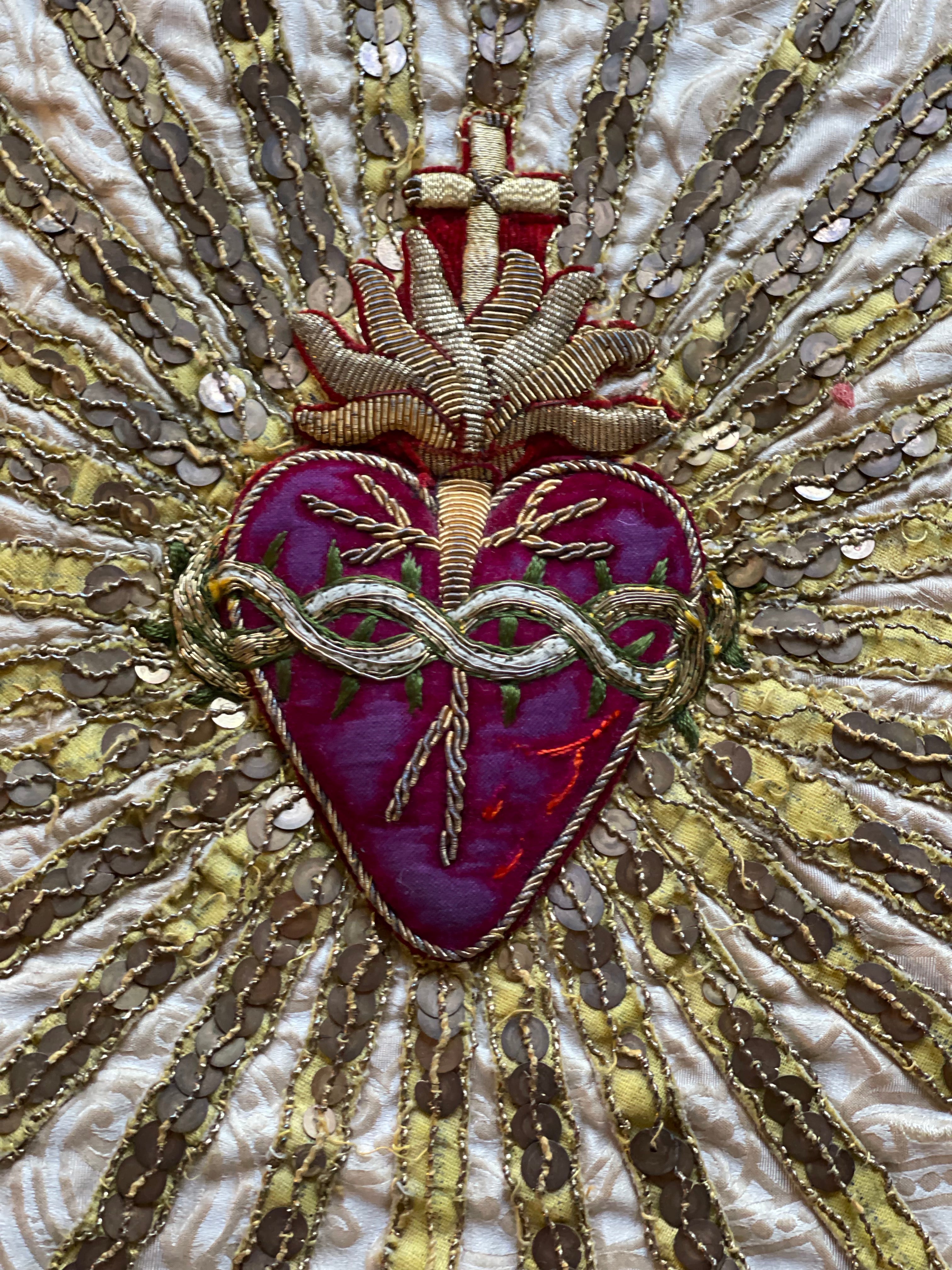 Antique Ecclesiastical Embroidery Sacred Heart