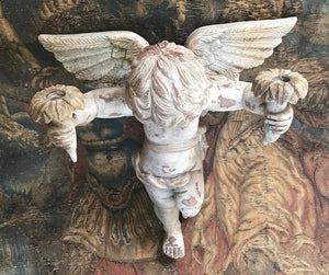 Antique French Cherub Carved Wood Candle Holder