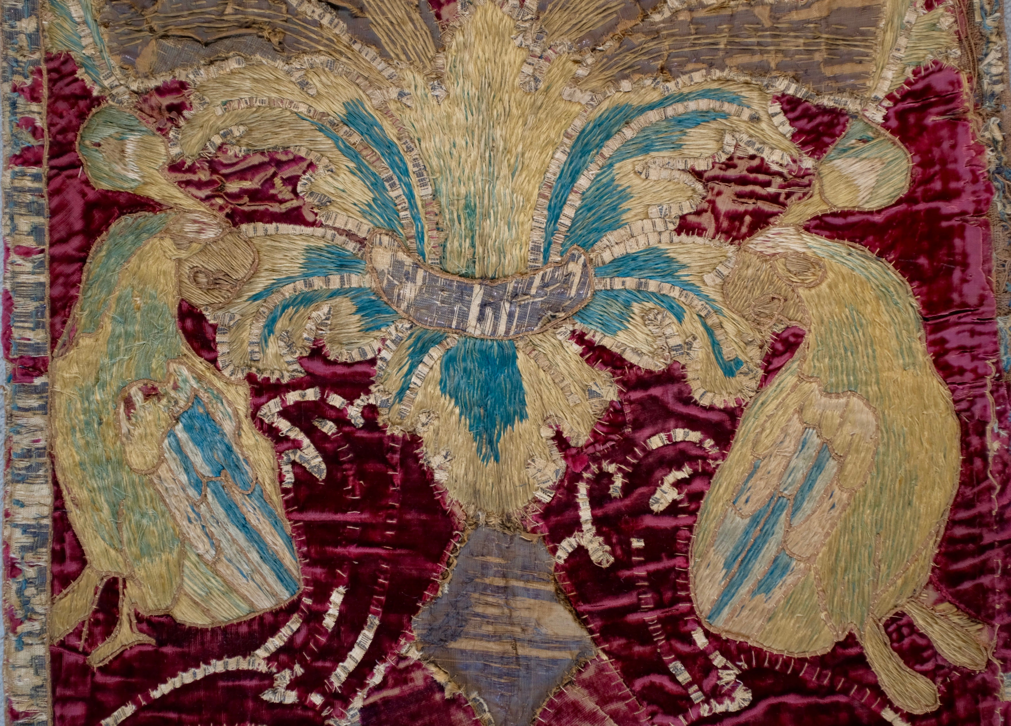 16th Century Embroidery Renaissance Velvet Textile Parrots  Birds