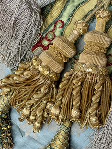 Antique Tassels Curtain Tiebacks  French Passementerie Gold Metallic Trimming