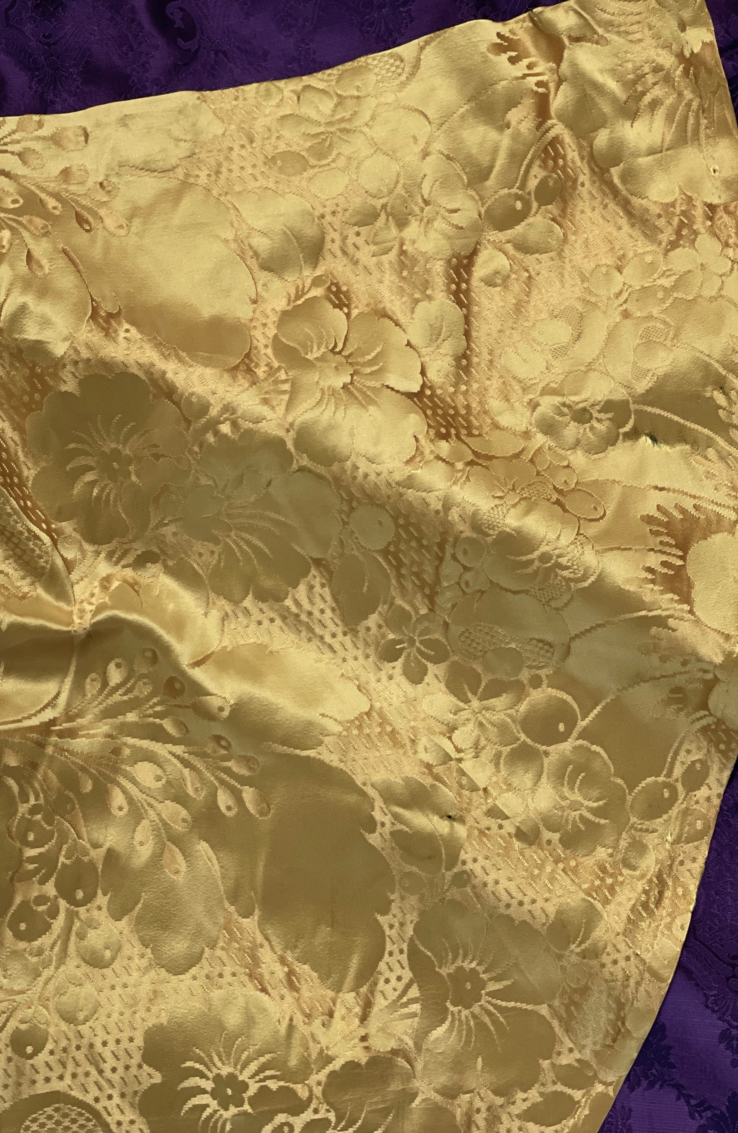 Antique Fabric French Lyon Silk Damask   Yellow